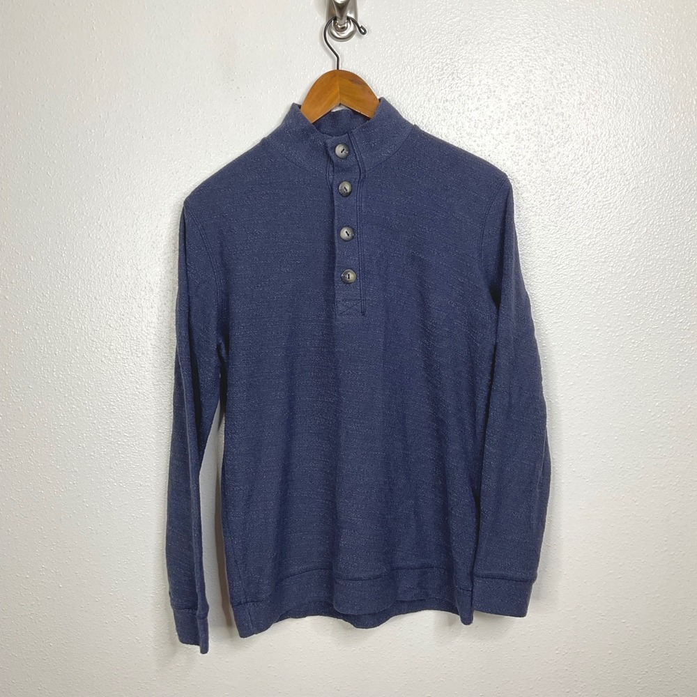 Marine Layer Navy Blue Marled Mock Neck Henley Pullover Sweater Small